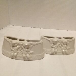 Vintage German Sandizle Dresden Angel Candle Holders Or Flowers Holders